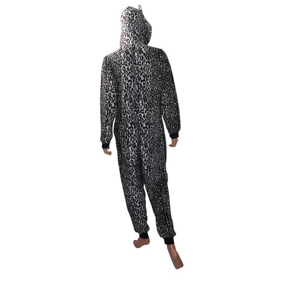 Nick & Nora Cat Footless Pajamas Fleece One Piece Zip Size Medium - Picture 3 of 8